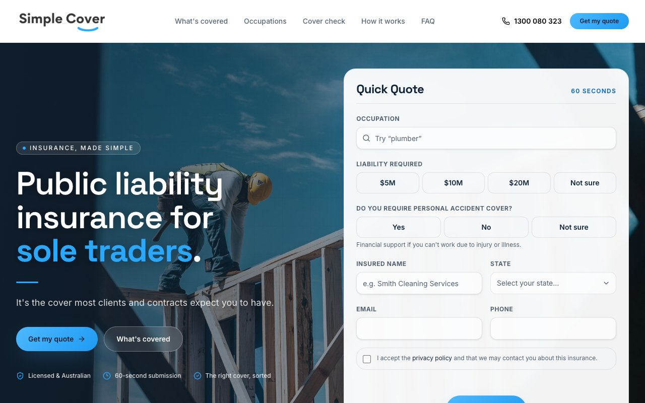 Simple Cover website for Stonewell Insurance Brokers, built by Tech Horizon Labs